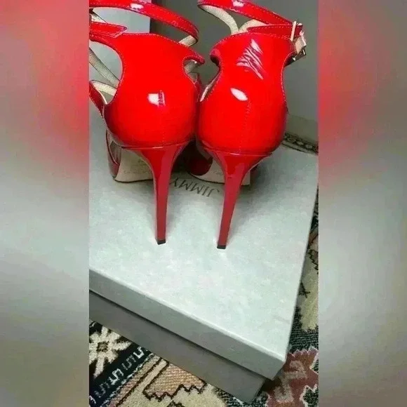 Jimmy Choo - Lancer Stiletto Red Patent Leather Pumps - 38 - Picture 8 of 10